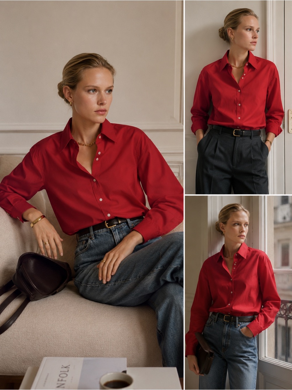 Mango Red Cotton Oversized Dress Shirt NWT